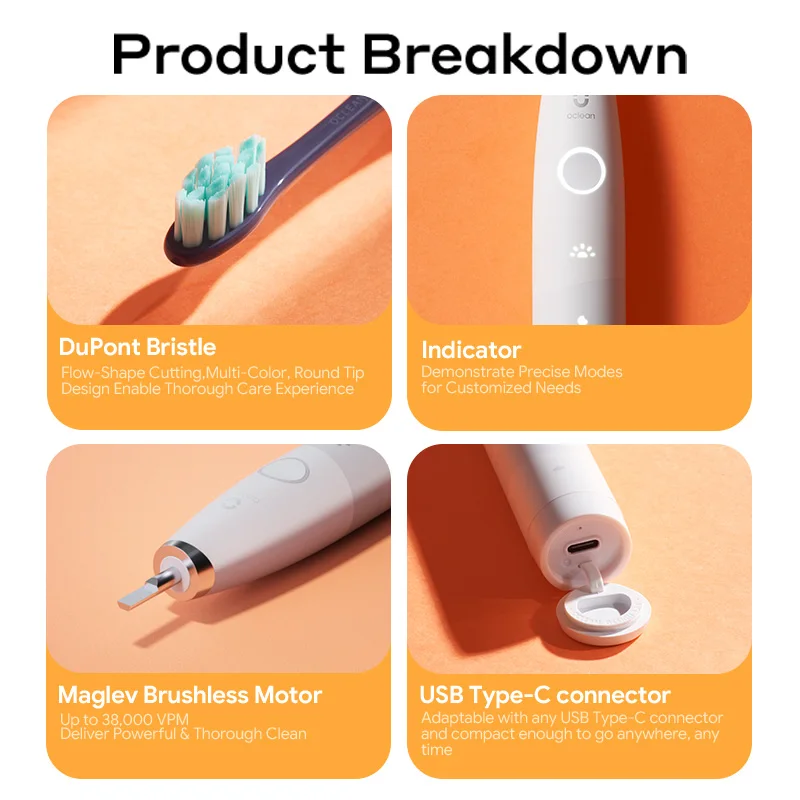 Oclean Flow Smart Sonic Electric Toothbrush Set Rechargeable Automatic Ultrasonic Teethbrush Kit IPX7 Ultrasound Dental Whitener