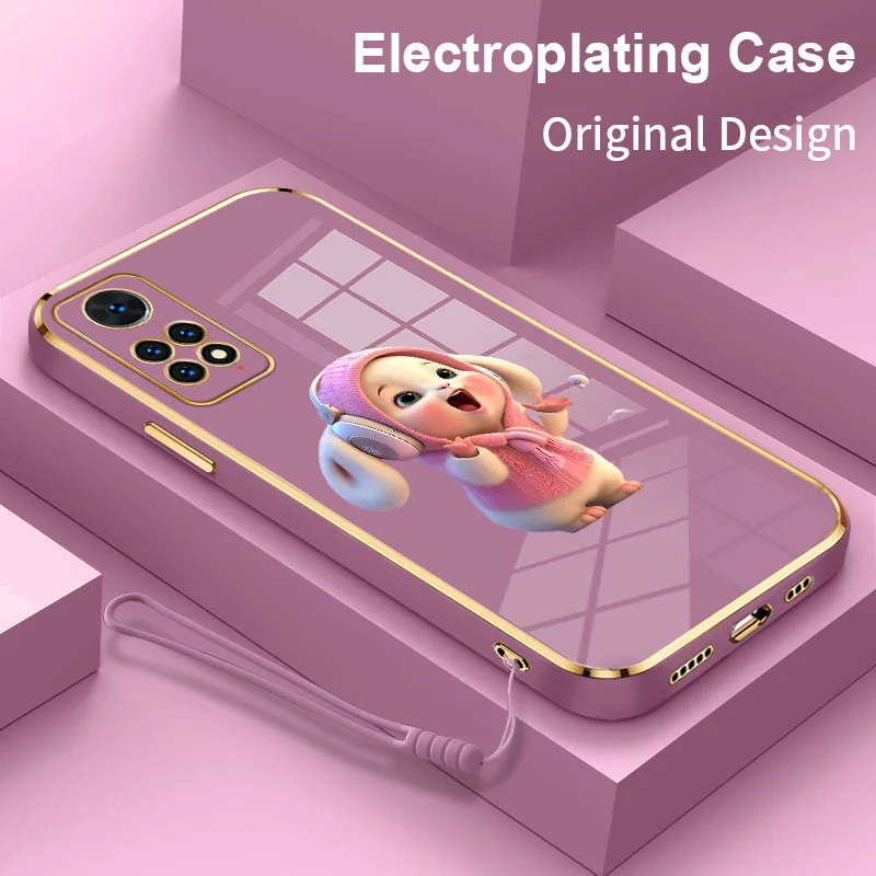 

Pink Rabbit Electroplating Phone Case for Xiaomi Redmi Note 11 Note 11S 11T 11E 11 Pro Plus 5G India Poco M4 Pro Silicone Cover