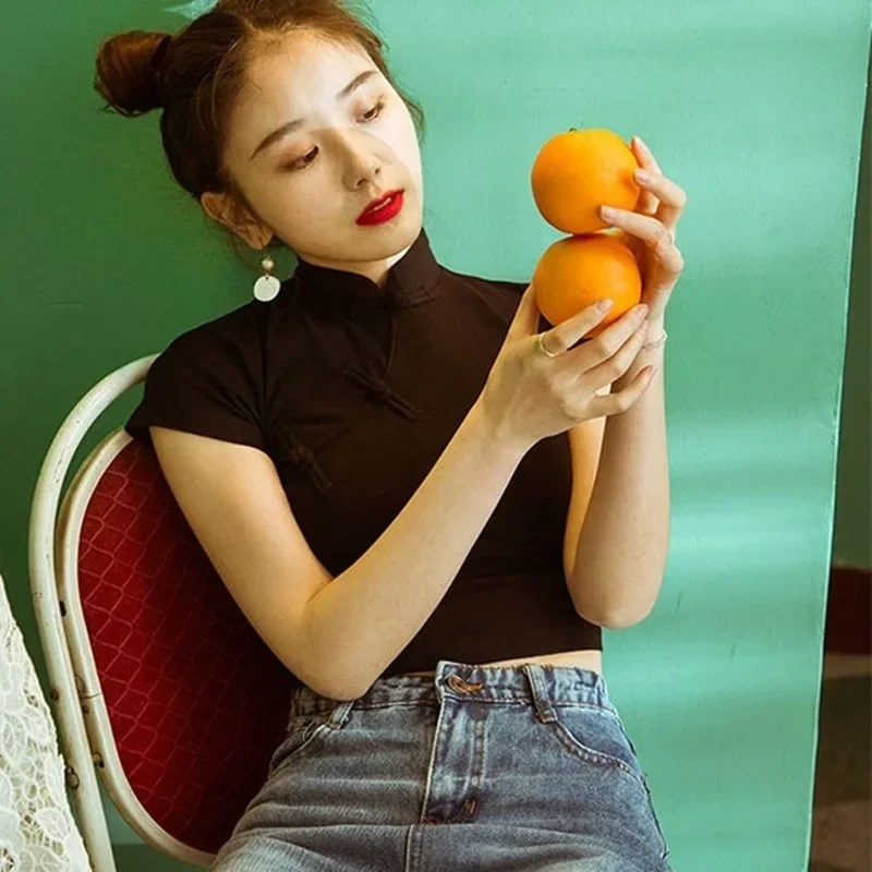 Женская блузка в китайском стиле винтажная рубашка Харадзюку модель 2024 на лето