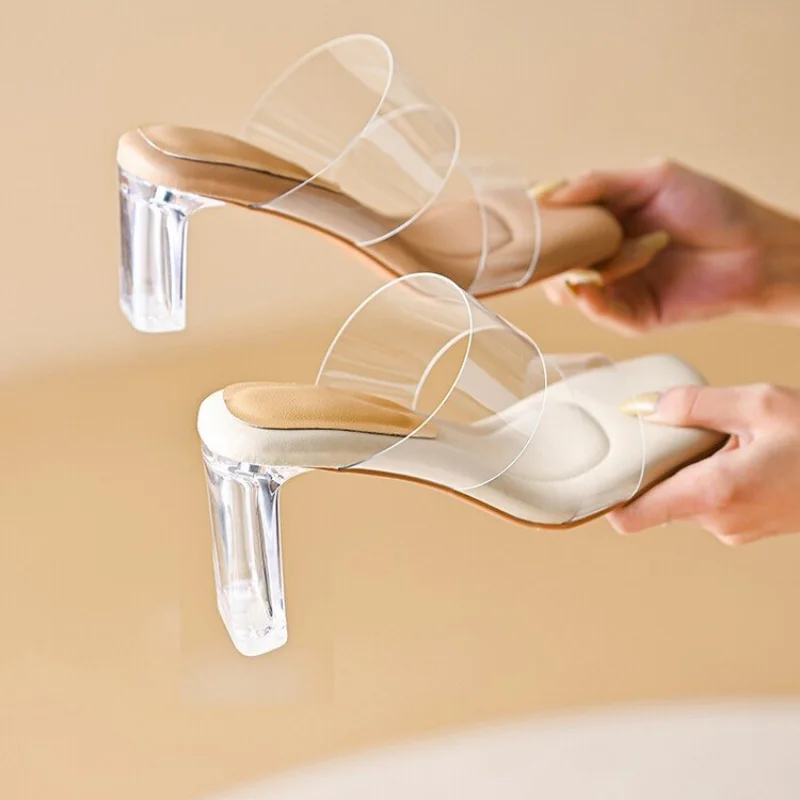 

Женские сандалии-желе на высоком каблуке, туфли-лодочки с открытым носком, прозрачные Шлепанцы из плексигласа, лето 2023