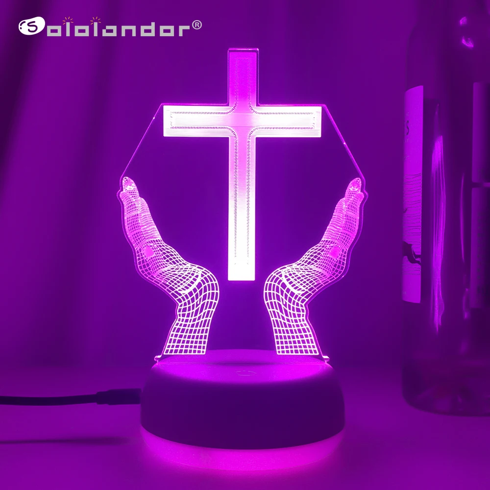 

Jesus Cross 3D LED Night Light for Friends Xmas Easter Room Decor Gifts Crucifix Optical Illusion Desk Table Lamp Nightlight