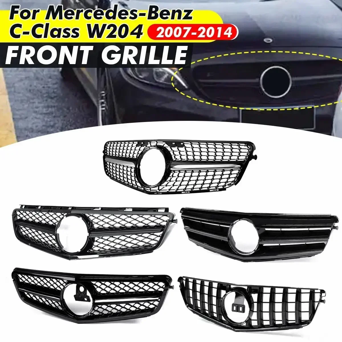 Передняя решетка автомобиля W204 для Mercedes Benz C Class C180 C200 C300 C350 2007-2014 передний бампер