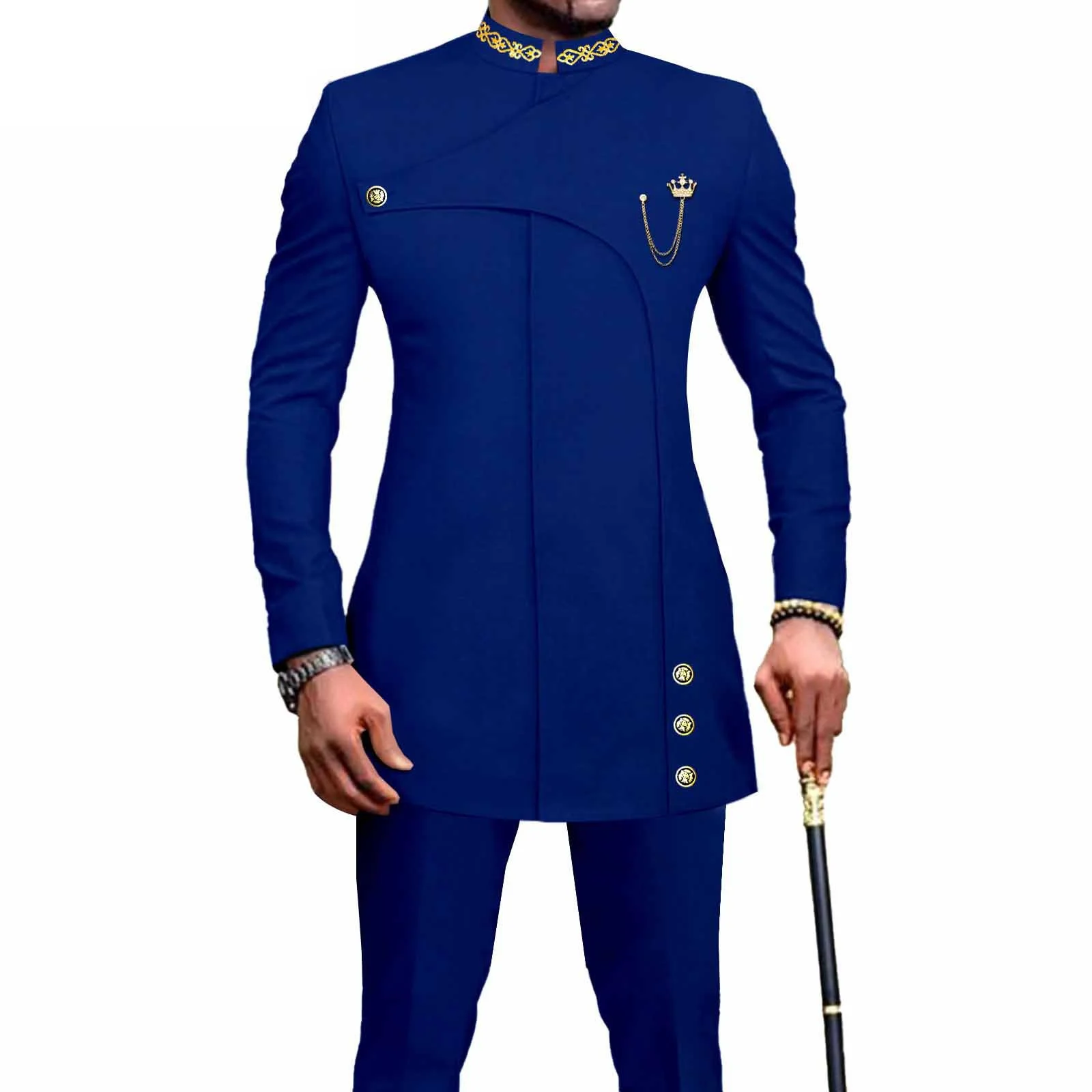 African Men Suit Wedding Formal Wear 2 Piece Set Designed Blazer Jacket Pants Dashiki Jacquard Ankara Fabric Slim Fit 6XL Plus