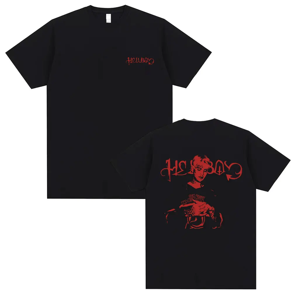 Фото Rapper Lil Peep Crybaby Hellboy Graphic T-shirts Men Women Clothing Hip Hop Oversized T Shirts Men's Casual Pure Cotton Tshirt №1