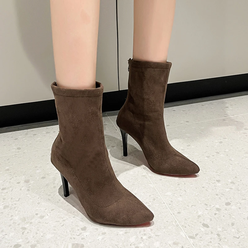 

Женская обувь, Лидер продаж 2023, женские ботильоны, зимние Современные Сапоги, Женская однотонная элегантная женская обувь на тонком каблуке с застежкой-молнией и острым носком