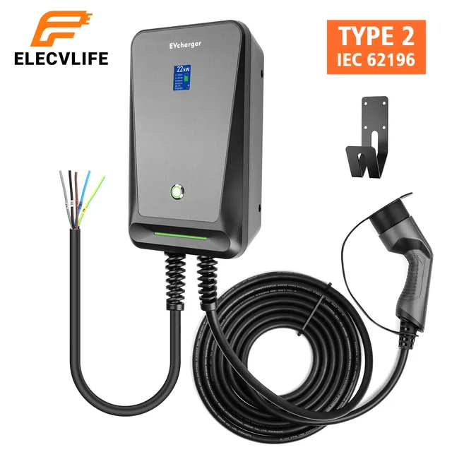 Electric car charger wallbox 32a 22kw 7kw, 16a 11kw 3.5kw wall-mounted ev charger electric vehicle charging station type 2 cable