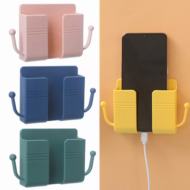 

Mobile Phone Wall Hanger Self Adhesive Charging Holder Plug Remote Control Storage Box Earphone Cable Organizers