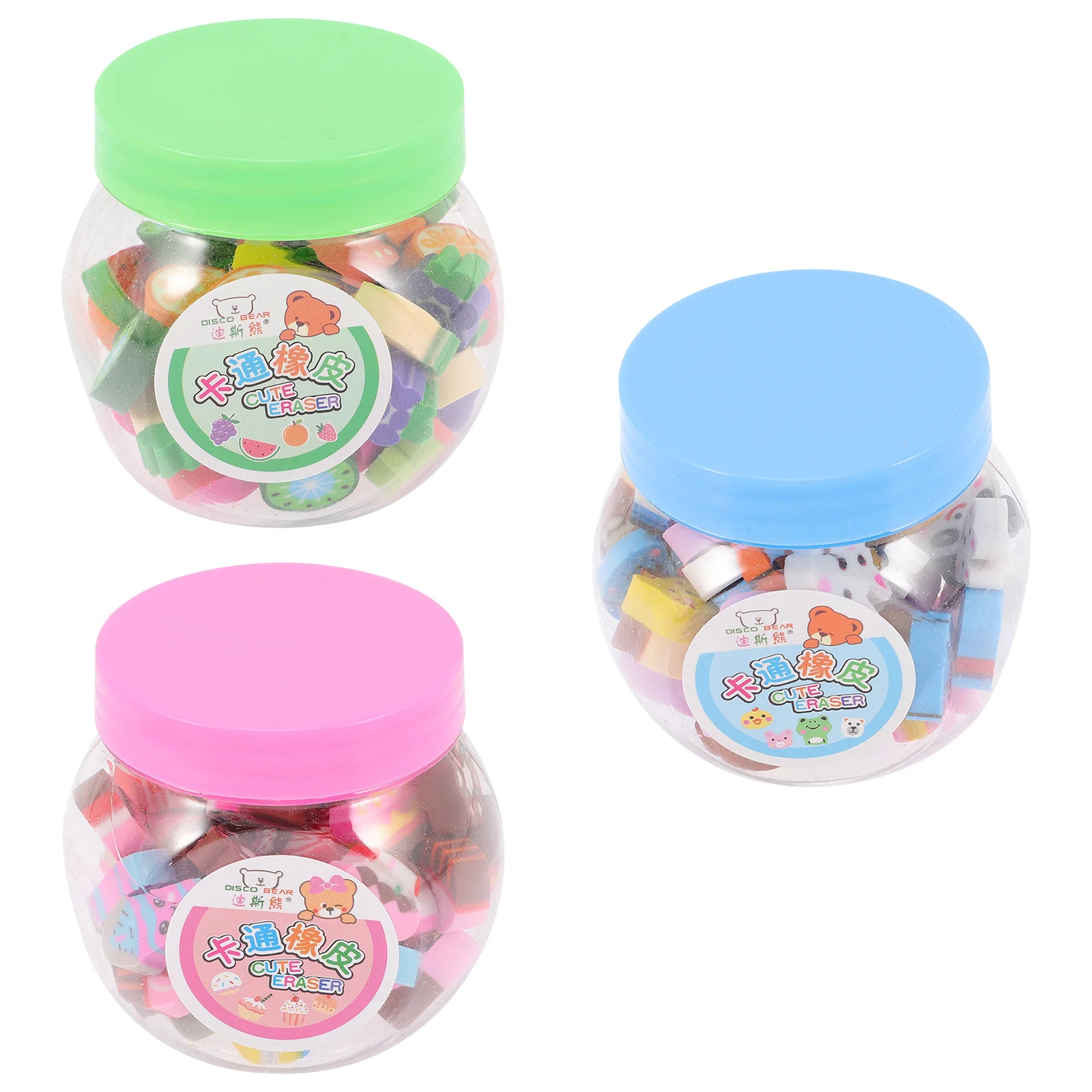 

3 Jars Cartoon Animal Fruit Cake Erasers Students Stationery Kids Erasers