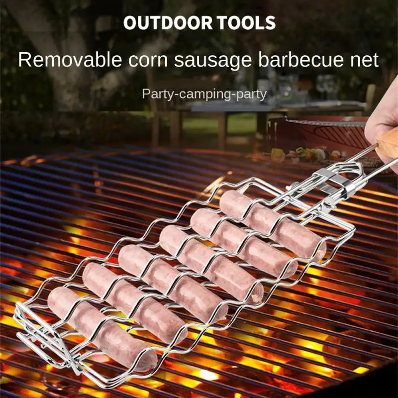 

Sausage Barbecue Net BBQ Tool 304 Stainless Steel Corn Barbecue Rack Detachable Folding Portable Barbecue Net Clip