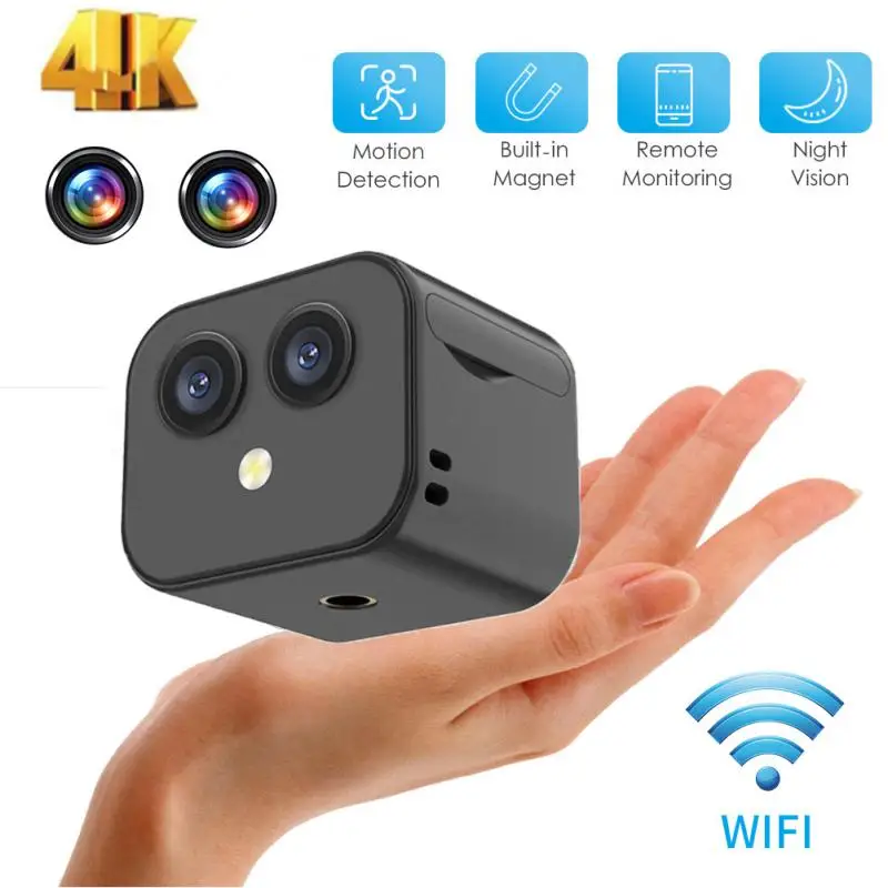 

Мини Wi-Fi Двойная камера Full HD 4K домашняя видеокамера ночного видения камера обнаружения движения двусторонняя связь домофон видео Диктофон