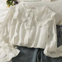 spring autumn long sleeve white shirt women japanese lolita blouse kawaii embroidery chic top frill peter pan collared shirts