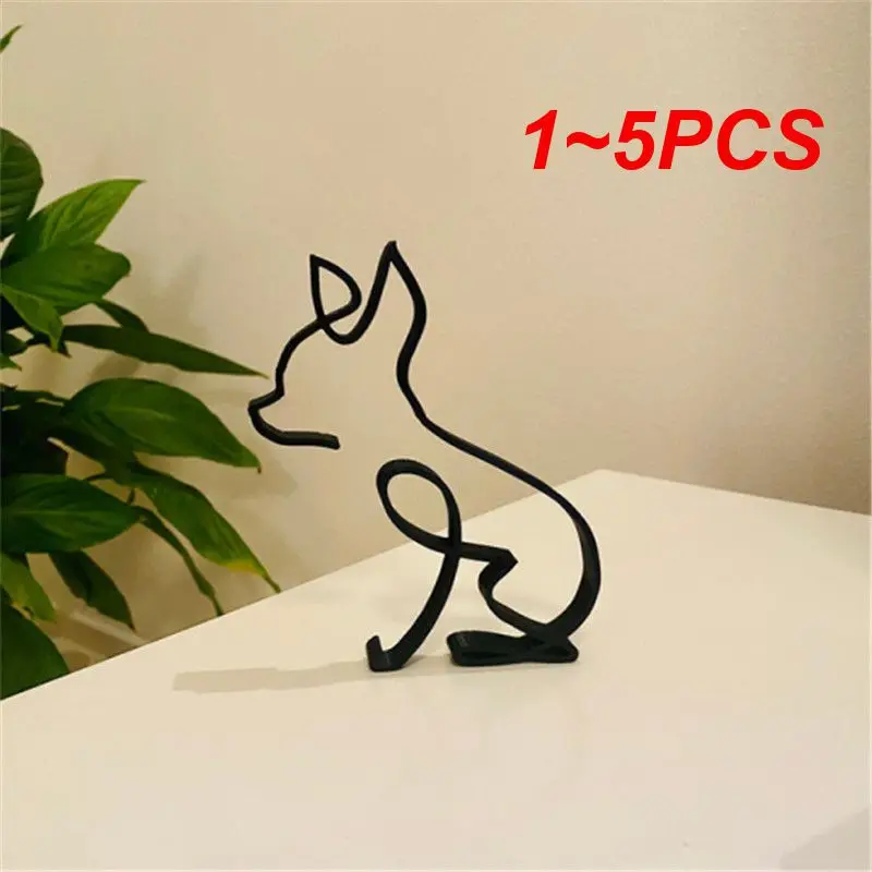 

1~5PCS Animals Minimalist Art Iron Sculpture Retro Metal Black Lines Handmade Figurines Abstract Dog Ornaments Desk Art