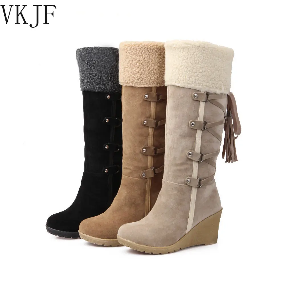 

Женские сапоги до середины икры 2023, женская зимняя обувь, теплая хлопковая обувь, зимние сапоги, сапоги до колена, женские сапоги на танкетке...