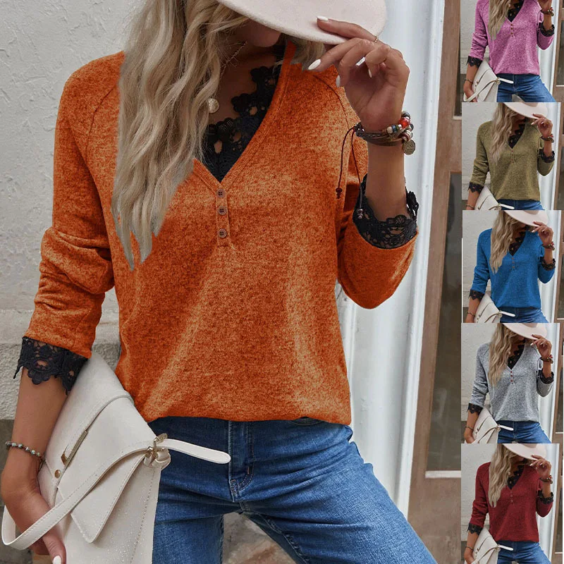 

2022 autumn and winter new women's stitching knitted sweater top T-shirt