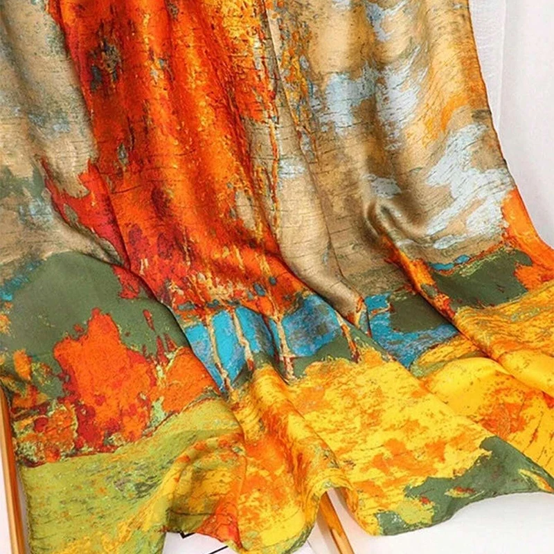 Атласный шелковый шарф