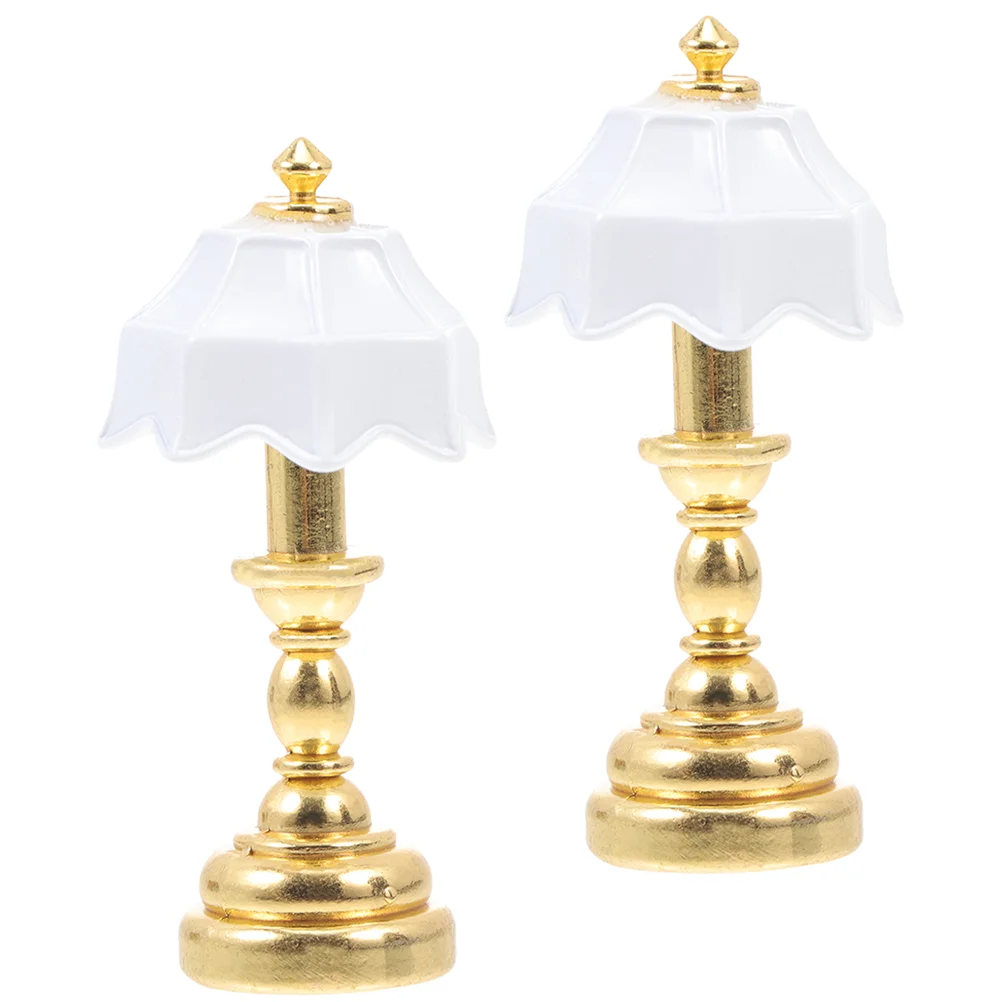 

2 Pcs Dollhouse Table Lamp Mini Furniture Model Decor Metal Trim Creative Delicate Bedside Light Decorations Adornment