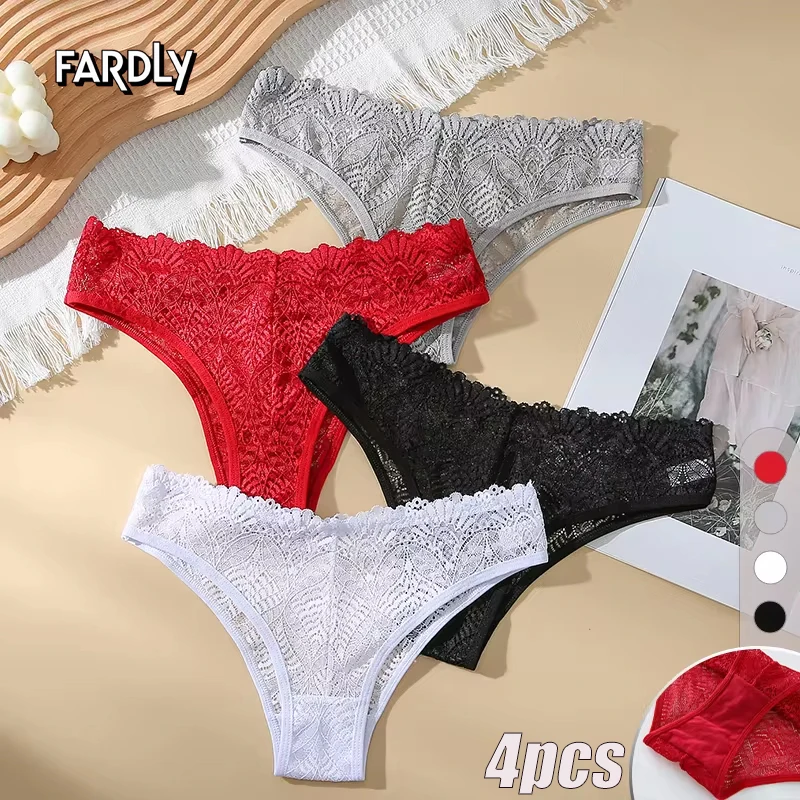 4 шт. женские кружевные треугольные трусы однотонные