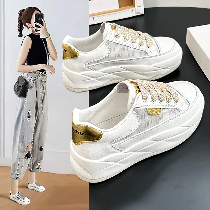 

Женские туфли на шнуровке, повседневные туфли для скейтборда, толстая подошва с круглым носком, в Корейском стиле, лето 2023