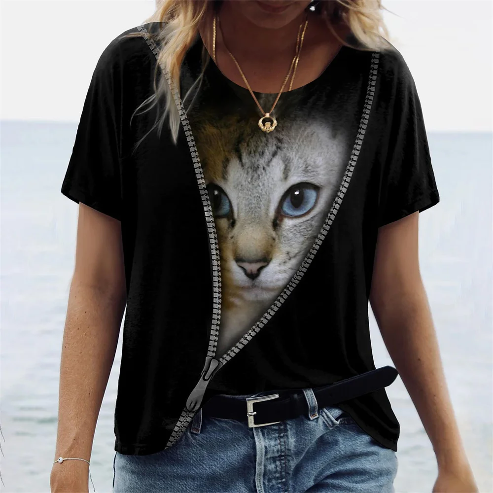 

Модная женская футболка с 3D принтом кошки, футболки, топы, новинка 2023, футболка Harujuku с коротким рукавом с животными, Свободная Женская одежда оверсайз