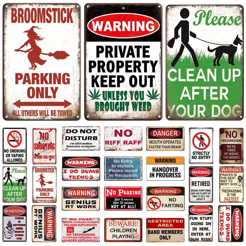 Warning Retro Poster Danger Vintage Tin signs Beware Of Animal No Trespassing No Farting Metal Plate For Door Shop Wall Decor