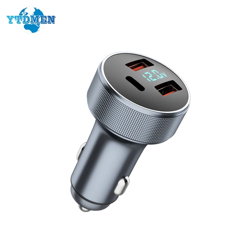 

5V3A USB Car Charger 3 Port Type PD Quick Charge 3.0 Digital Display Car Cigarette Lighter For iPhone14 13 Huawei Samsung Xiaomi