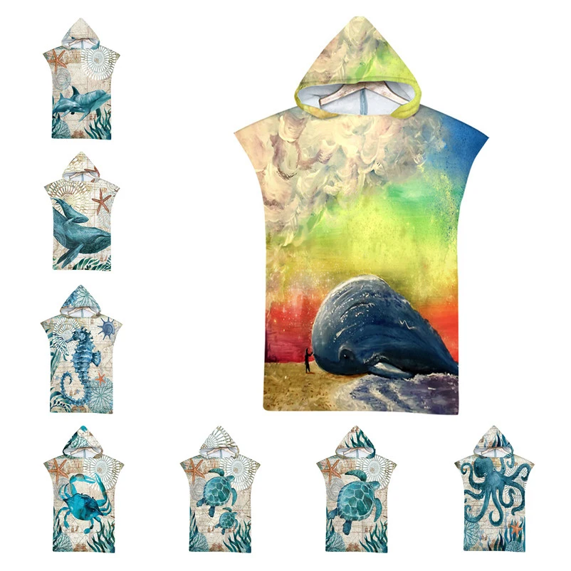 

Microfiber Quick Dry Wetsuit Changing Robe Poncho Sea Turtle Beach Towel Bathrobe Cloaks Hooded Swimming Pool Gym Bath Towels