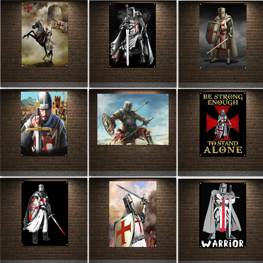 

Medieval Armor Warrior Crusader Banner Wall Painting Vintage Knights Templar Art Posters Wall Hanging Flag Home Decor Sticker B2