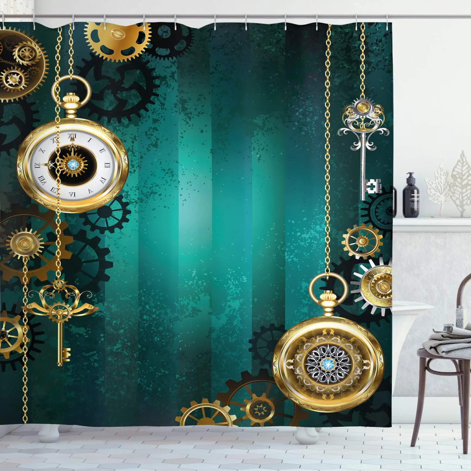 

Fantasy Shower Curtain Surreal Sky Scenery Steampunk Airship Sci Fi Stardust Space Image Bathroom Decor Set with Hook Home Decor