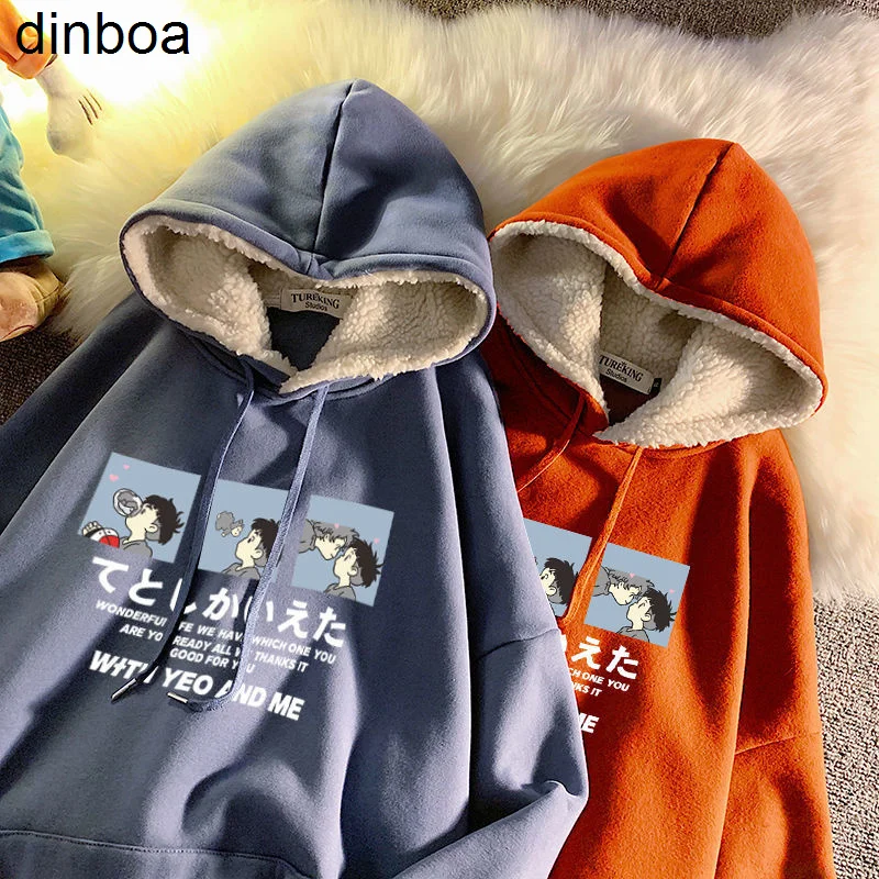 

Dinboa-cartoon Printed Sweatshirt Men's and Women's Harajuku Woolen Hoodie 2022 New Hip Hop Fashion Pullover Loose Warm Top Y2k