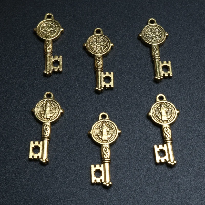 

30pcs Antique Gold Color Catholic St. Benedict Exorcist Crosses Key Pendant DIY Charm Bracelet Earrings Jewelry Crafts Making