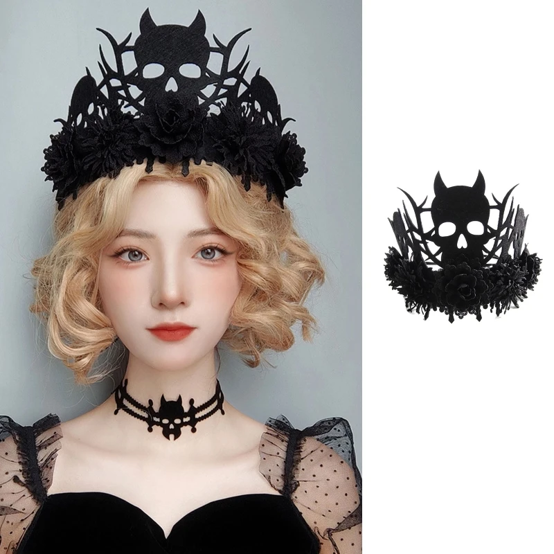 

Black Halloween Headdress Princess Witch Skull Headband Tiara for Cosplay Party