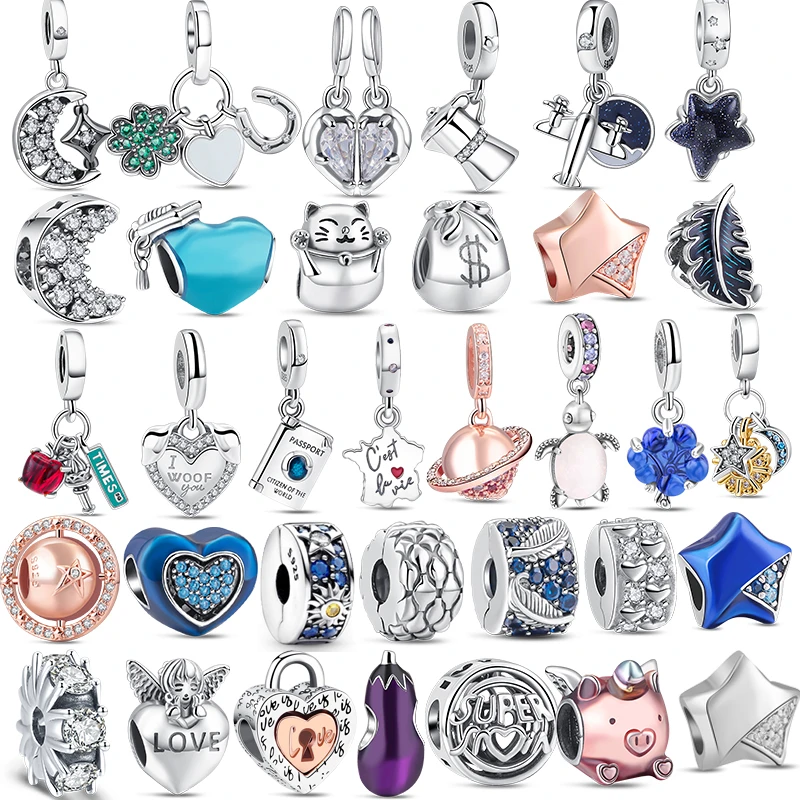 

Новый Блестящий серебряный браслет-подвеска в виде месяца, паспорта, Моки, голубого сердца, подходит для оригинального браслета Pandora, ювелирный подарок