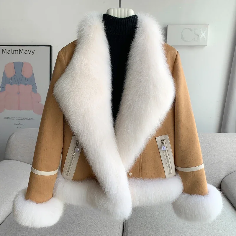 Новинка 2024 дизайнерское зимнее пальто из искусственной замши Женская куртка с