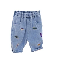 summer shorts for boys 2 8years childrens denim clothing embroidered dinosaurs short pants kids korean cotton jeans 6t trousers