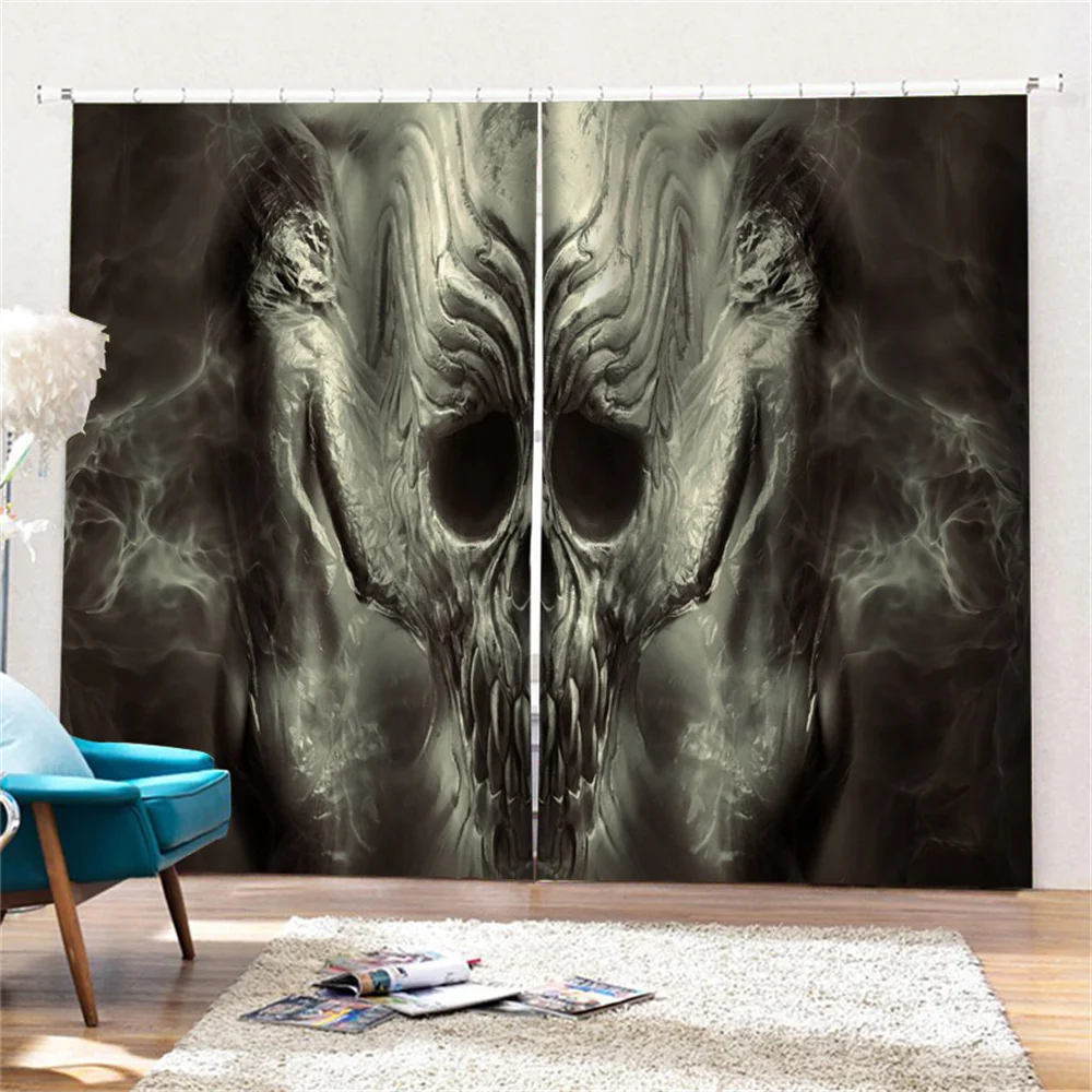 

Skull Pattern Curtain Thickening Blackout Horror Polyester Curtain for Bedroom Bathroom Bay Window Livingroom Balcony Decoration