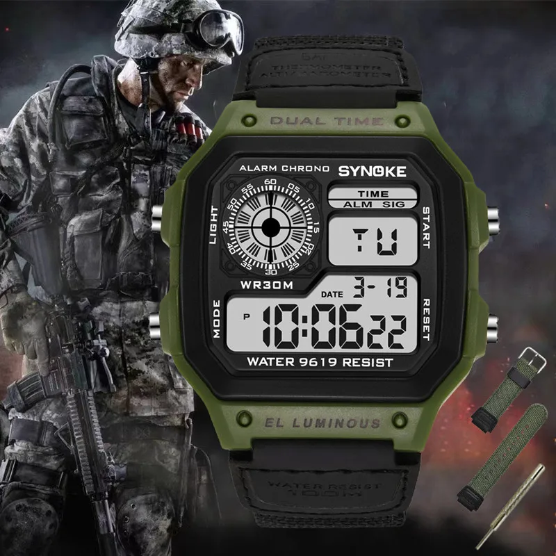

SYNOKE Men Digital Watch Waterproof Military Sports Watches Fashion Design Nylon Electronic Wristwatch Men For Hand Clock
