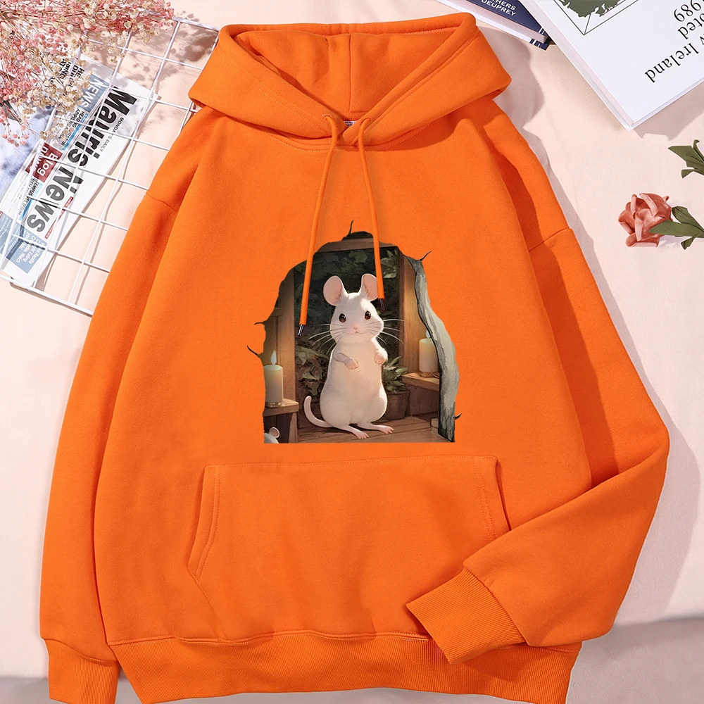 

Cartoons Cute White Mouse'S Home Print Mens Hoodie Vintage Loose Clothes Classic Casual Hoodies Harajuku Simplicity Clothing