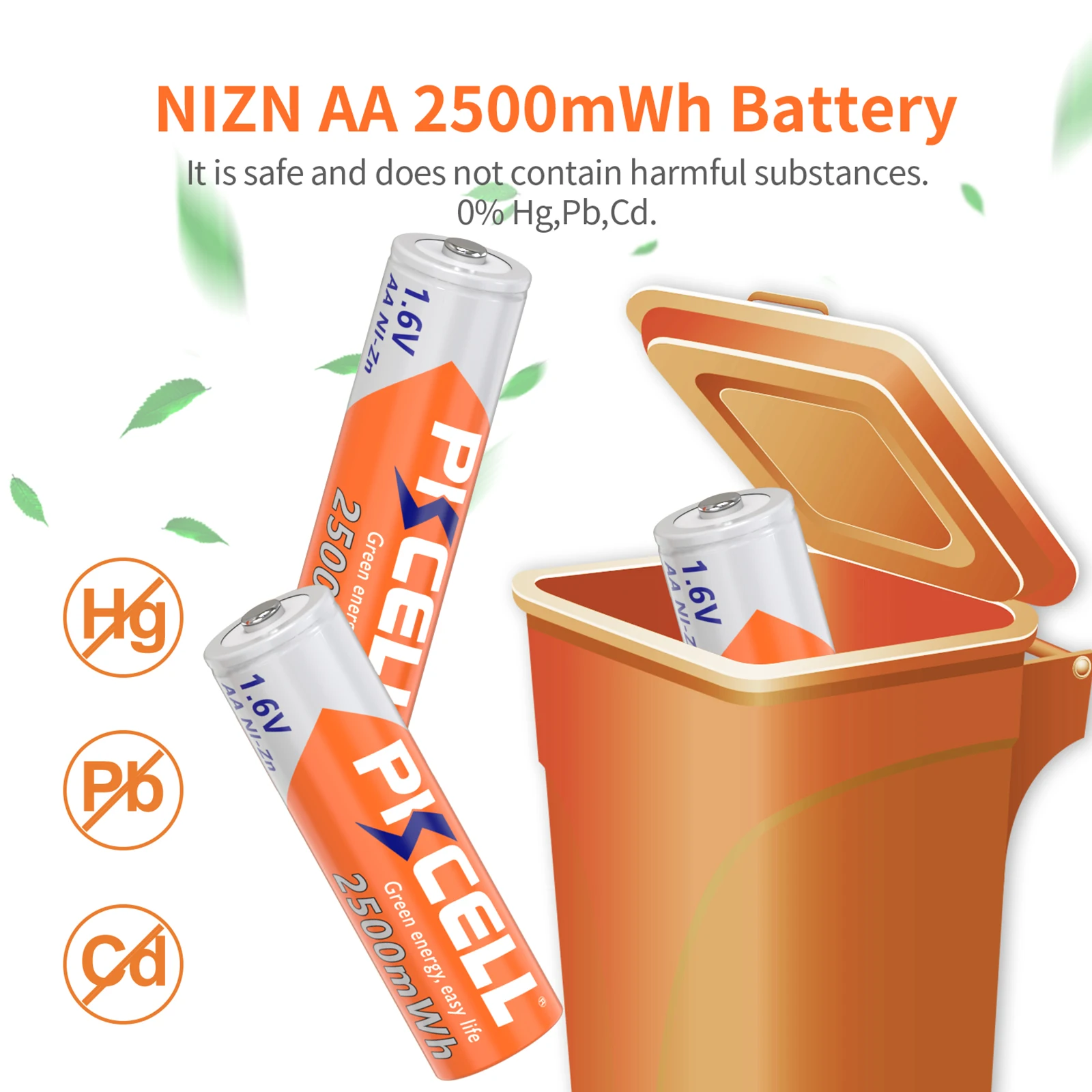 PKCELL 50 шт. AA 2500 МВтч 1 6 В двойная батарея Высокопроизводительная Ni-Zn аккумуляторные