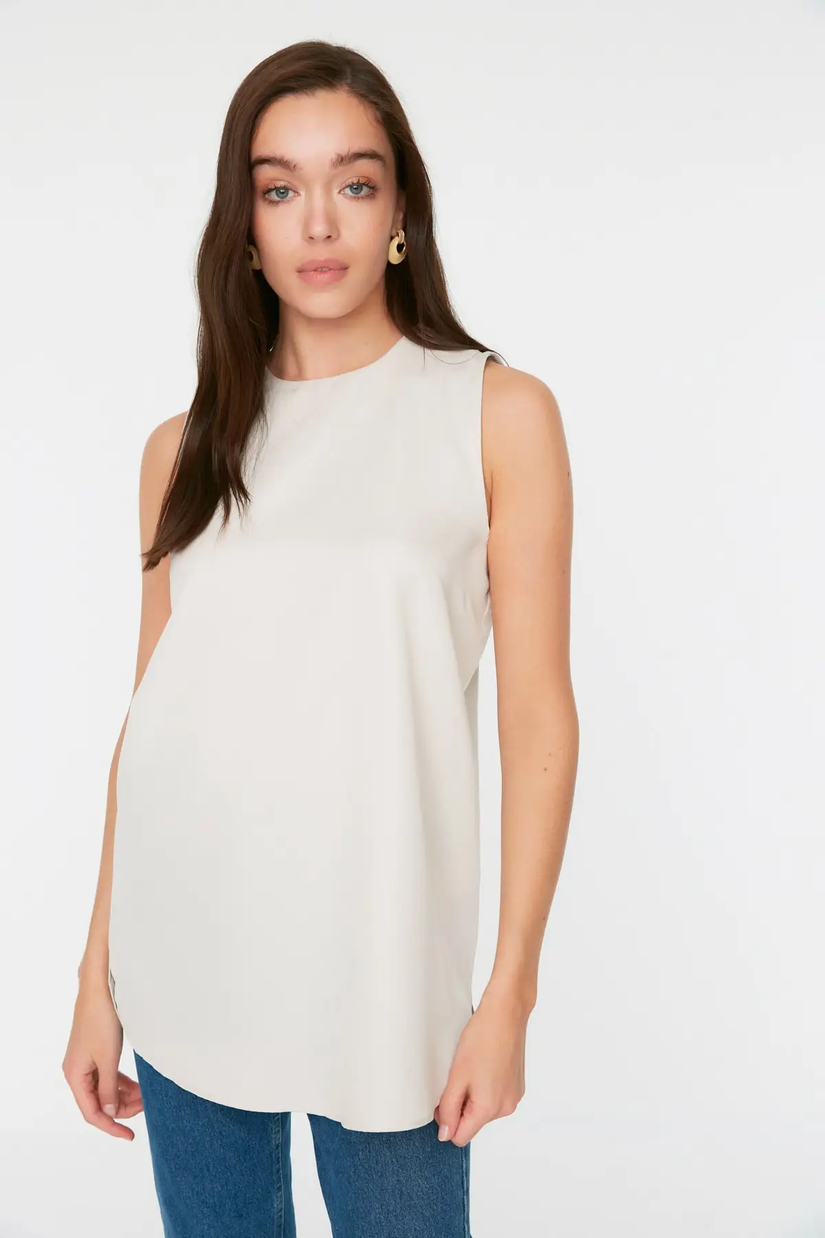 

White sleeveless bicycle collar woven tunic TCTSS22TN0020