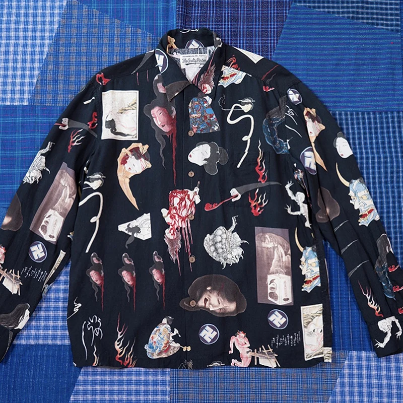 WACKO MARIA Shirt Long Sleeve Printed High Street Graffiti Men Women 1:1 Wacko Maria Hawaiian Long Sleeve Shirt