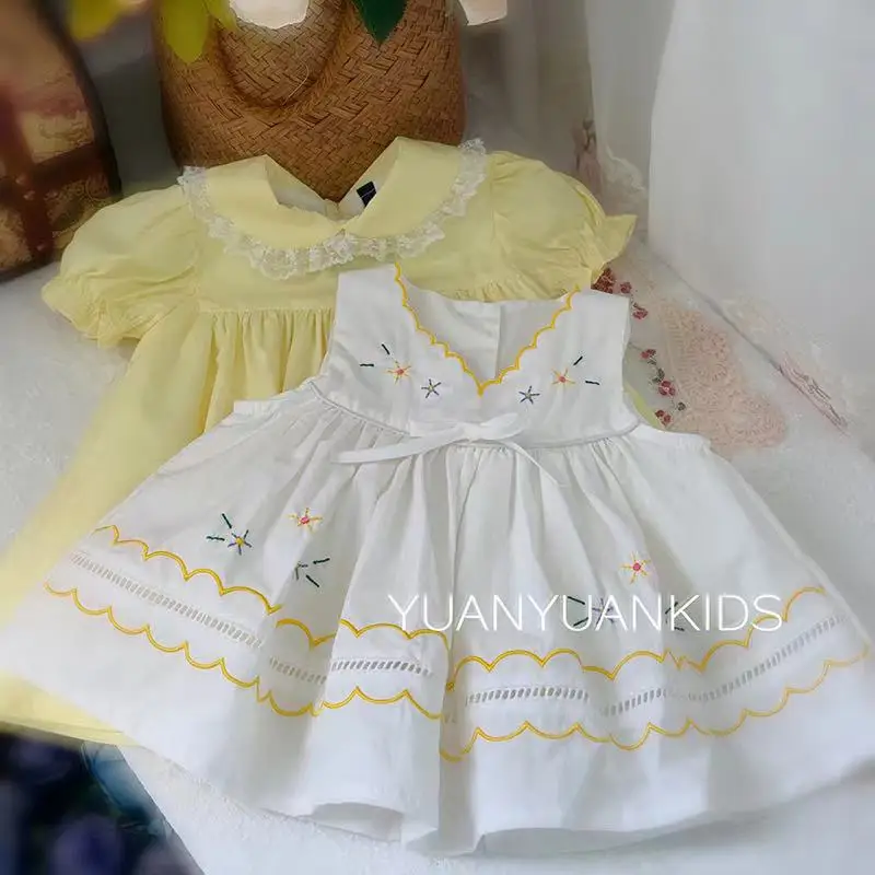 Summer New Baby Girls Yellow Vtg Dress Spanish Girls Birthday Wedding Dress 2 Year Old Baby Girl Clothes Flower Girl Dresses