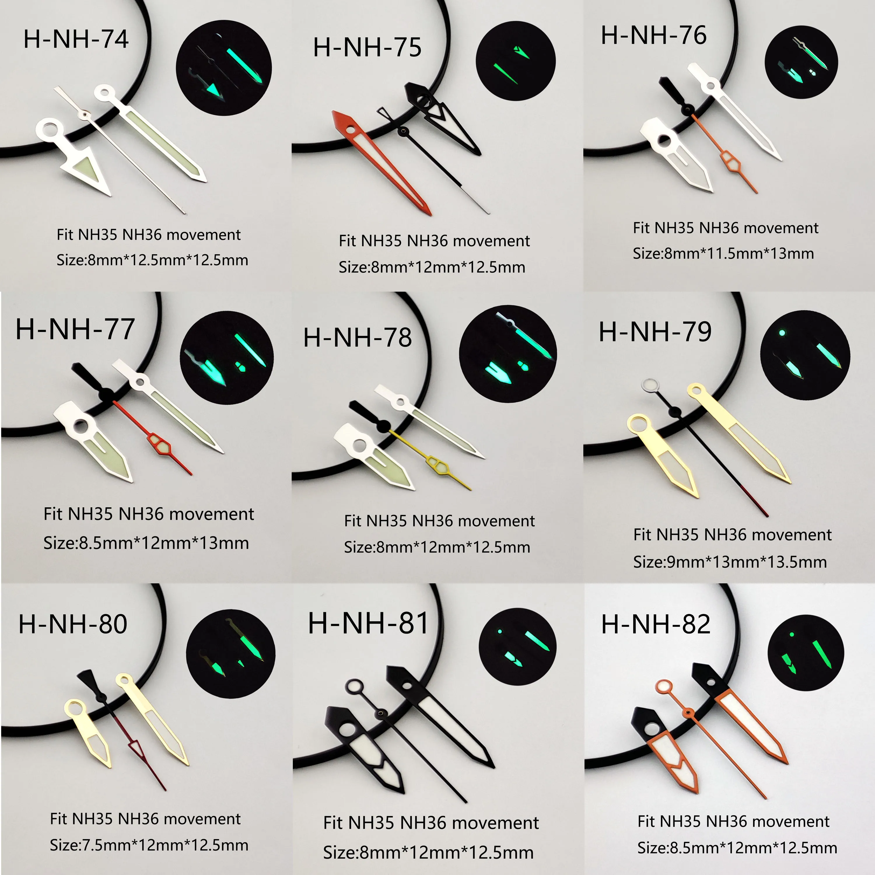 

NH35 hands Watch accessories watch pointer NH36 hands pointer green super luminous, suitable for NH35, NH36 movement