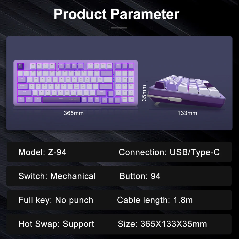 E-YOOSO Z94 USB Механическая игровая клавиатура Проводная монохромная подсветка 94