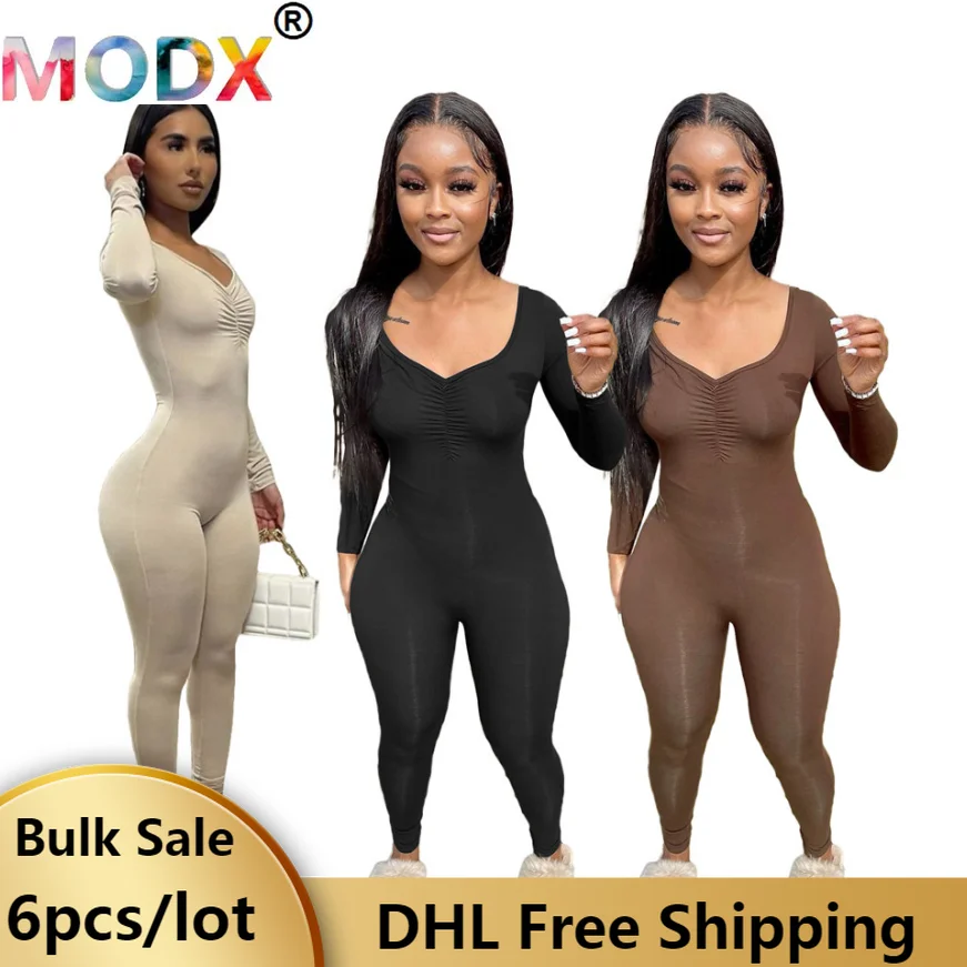 

Женский однотонный пикантный комплект из брюк с длинным рукавом, черный костюм-джемпер, цельный осенний наряд, пижамы, оптовая продажа това...