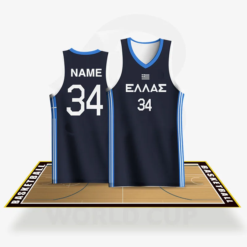 Basketball Jerseys For Men Full Sublimation Greece Letter Printed Customizable Name Logo Sportwear Quick Dry Training Tracksuits