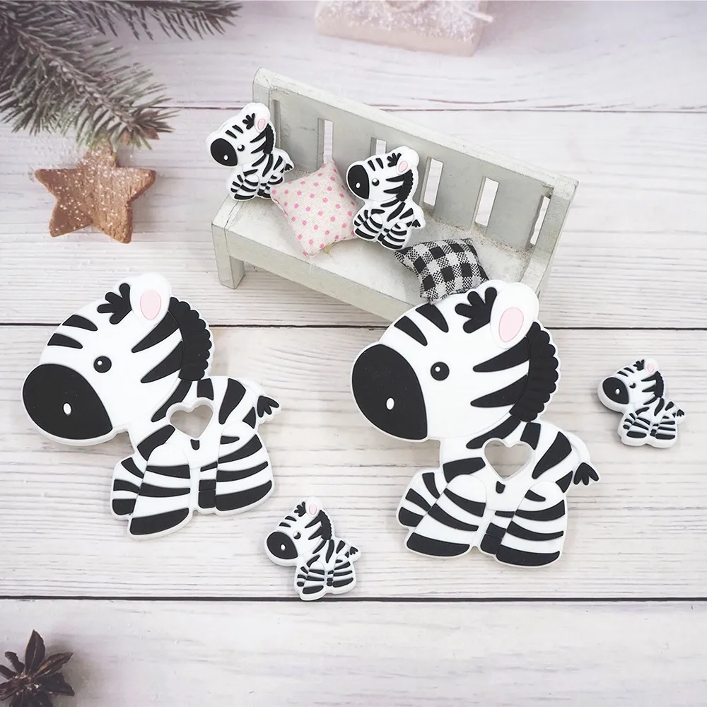 

Chenkai 50pcs Silicone Zebra Beads Baby Animal Beads BPA Free Teething Infant Chewable Dummy Necklace Pacifier Toy Accessories