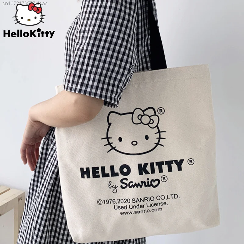 Sanrio Hello Kitty Fashion Canvas Tote Bag For Women Y2k Portable Shoulder Bag New Korean Style Shopping Bag Woman Cloth Handbag