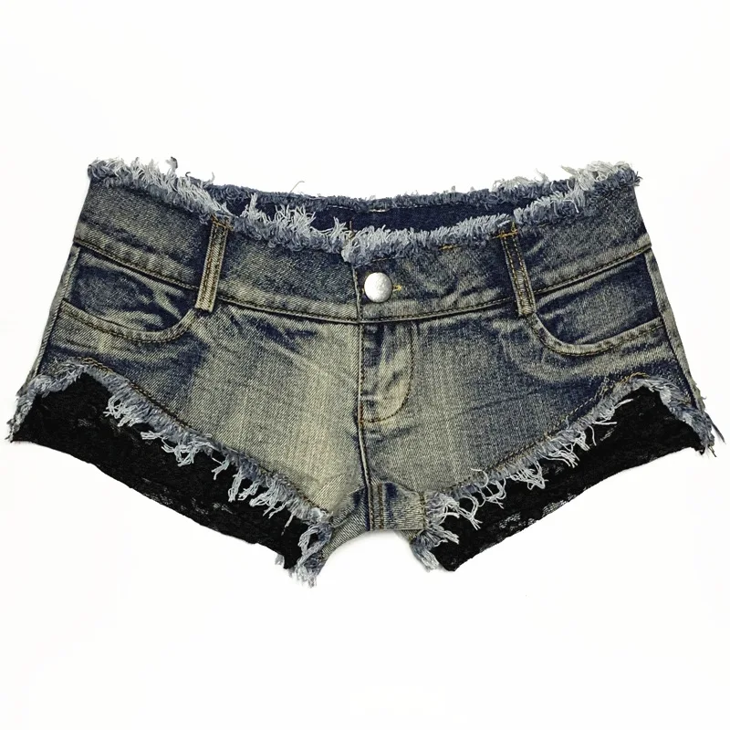 

велосипедки New Sexy Low Waist Women's Lace Patchwork Super Denim Shorts Nightclub Hot Pants