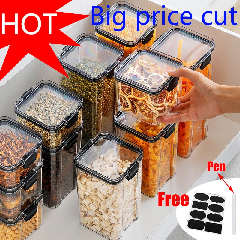 

460-1800ml Sets Stackable Kitchen Sealed Jar Plastic Food Storage Box Dried Fruit Tea Storage Containers Multigrain Tank Bottle