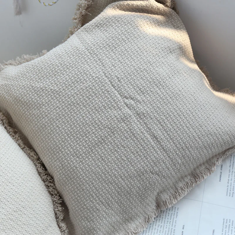 

Декоративные наволочки в стиле бохо, наволочки из нейтрального хлопка и льна с бахромой и кисточками ручной работы, декоративная квадратная подушка для кровати и дивана